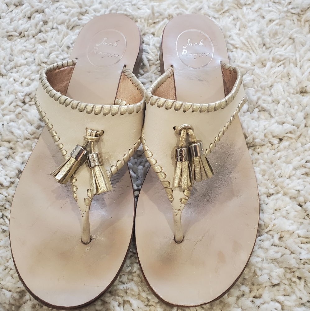Jack Rogers Alana Tassel White/Gold Leather Sandle